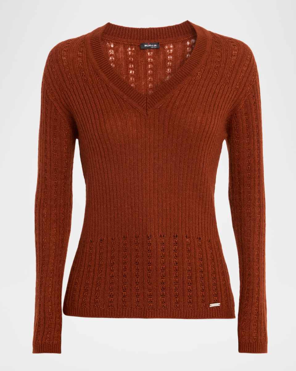V-Neck Pointelle Knit Sweater